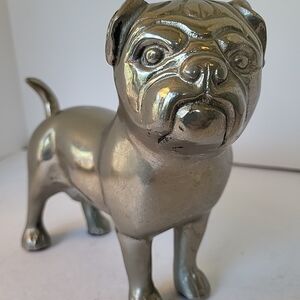 Metallic Silver Pug Dog Figurine - Decorative Pet Statue 6.5"
